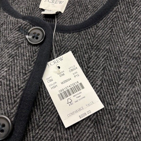 J. Crew NWT Herringbone Cropped Blazer Jacket Heathered Grey Size 12P Career - Picture 6 of 11